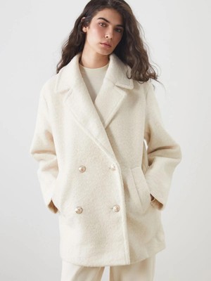 Lcw  Kruvaze Yaka Oversize Kadın Kaşe Kaban  (W5)