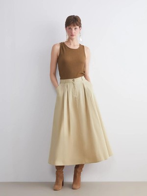 Lcwaıkıkı  Standart Fit Poplin Pileli Etek  (W5)