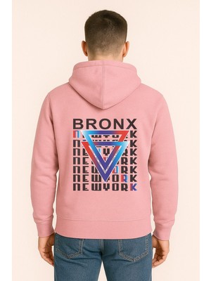 Bronx New York Baskılı Oversize Hoodie – Geometrik Renkli Arka Tasarım Unisex Kapüşonlu Sweatshirt