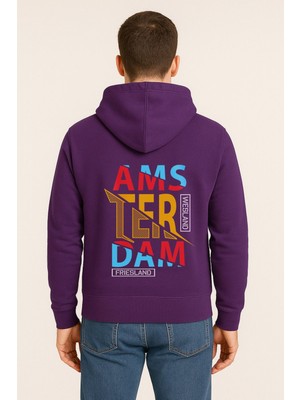 Amsterdam Renkli Baskılı Oversize Hoodie – Unisex Sokak Modası Kapüşonlu Sweatshirt