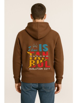 I Love Istanbul Evolution City Baskılı Oversize Hoodie – Unisex Kapüşonlu Sweatshirt