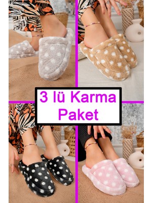 3'lü Paket Ev Terliği Çeyiz Terliği Kışlık Terlik Ses Yapmaz Hafif Taban Taban