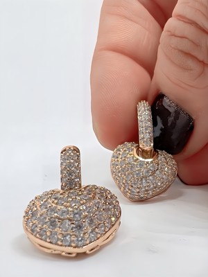 Solène Zen Zirkon Taşlı Rose Gold Kalp Tasarım Vip Çelik Küpe