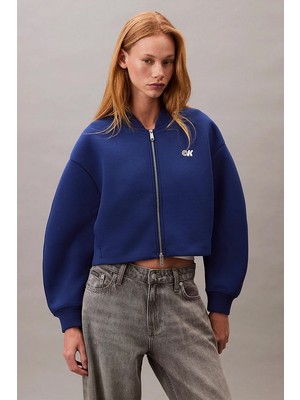Calvin Klein Jeans Bol Kesim Scuba Kumaş Fermuarlı Bomber Kadın Mavi  Ceket LV047C524G-6A8