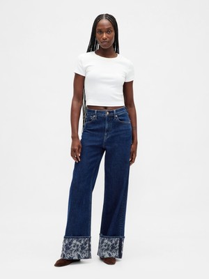 Gap Kadın Koyu Mavi High Rise Stride Wide-Leg Jean Pantolon