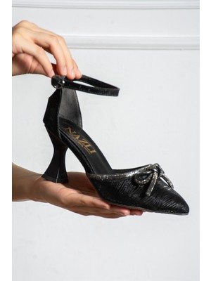 Albishoes Divina Kadın Taş Detaylı Bilekten Bağlamalı Fiyonklu Topuklu Abiye Ayakkabı 7 cm