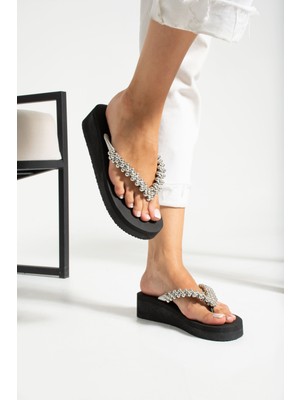 Khayt Sandy Gümüş Taşlı Kadın Parmak Arası Plaj Terlik