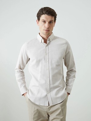 Lcwaıkıkı Classic Bej Regular Fit Uzun Kollu Armürlü Erkek Gömlek