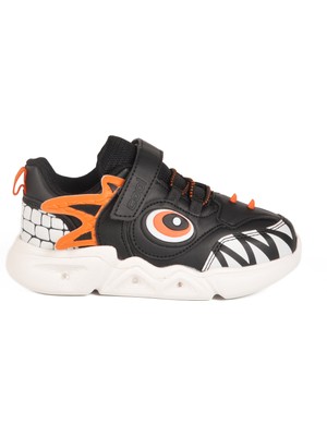 Siyah Cırtlı Işıklı Unisex Çocuk Spor Ayakkabı Stego P