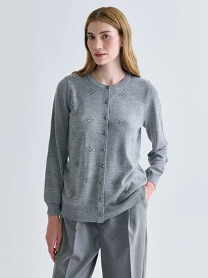 Lcw  Bisiklet Yaka Kendinden Desenli Kadın Triko Hırka  (W5)