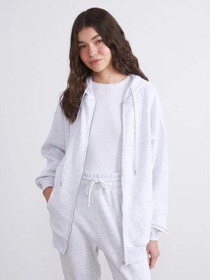 Kapüşonlu Oversize Kadın Kalın Fermuarlı Sweatshirt  (W5)