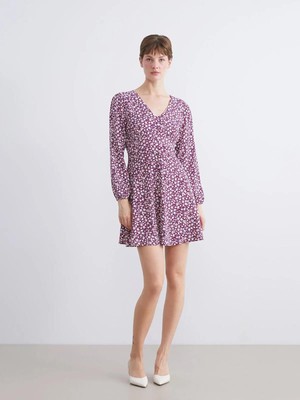 Lcw  V Yaka Çiçekli Mini Elbise  (W5)