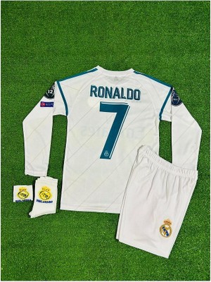 R.e.a.l Madrid 2018 Kiev Şampiyonlar Ligi Cristiano Ronaldo Uzun-Kol Çocuk Forması 4'lü (Armalı)
