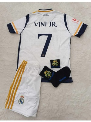 R.madridd 2023-24 Sezon Vini Jr. Iç Saha Çocuk Forması 4'lü (Armalı Set)