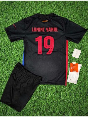 B.a.r.c.e.l.e.n.o Lamine Yamal Yeni Sezon Siyah Deplasman Çocuk Forması 4 Lü SET-İM02