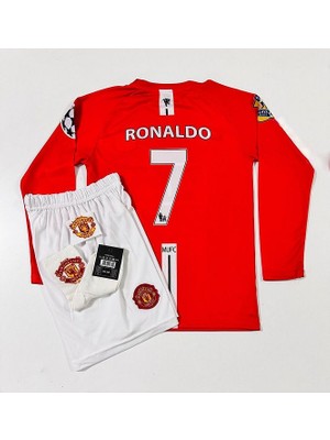 M.unitedd Moskova 2008 Sezonu Cristiano Ronaldo Uzun Kol Çocuk Forması 4'lü Set (Armalı)