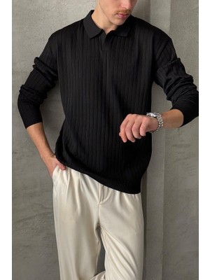 Erkek Slim Fit Polo Yaka Fitilli Triko Kazak -26107