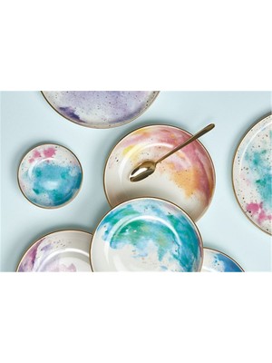 Porland Cosmos 18 Parça Kahvaltı Takımı 6 Kişilik Renkli Porselen İkram Seti