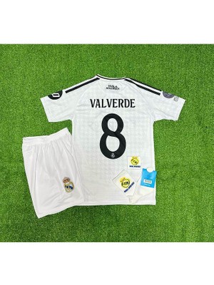 R.madridd 2024/25 Federico Valverde Iç Saha Forması Çocuk Forması 4'lü Armalı Set