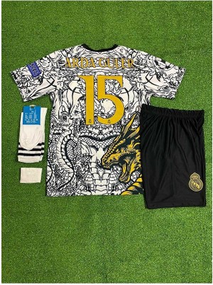 R.madridd 2023-24 Sezon Dragon Desenli A.r.d.a G.ü.l.e.r Çocuk Forması 3'lü Set (Black-White)