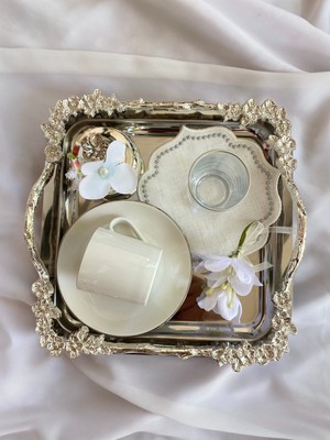 Söz Tepsisi Gümüş 22 cm Tepsi Nişan Tepsisi Damat Kahvesi Söz