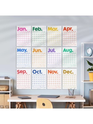 2026 Aylık Planlayıcı Duvar Takvimi, Önceki ve Sonraki Ay Takvim, 33X48 cm & A4 Poster Takvim, Canlı Gökkuşağı Renkleri