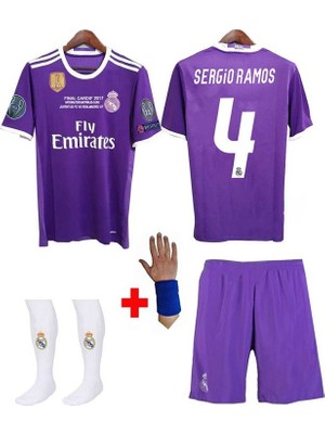 R.madridd 2017 Cardiff Şampiyonlar Ligi Sergio Ramos Çocuk Forması 4lü (Armalı Set)