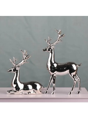 2 Adet Gümüş Kaplama Geyik Reçine Heykel Anime Temalı Ps