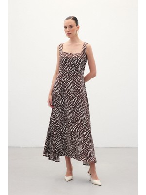 Sateen Kadın Zebra Desen Elbise 1877-3082