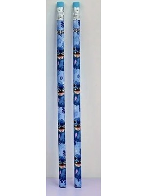 Stitch Temalı Hb Kalem ile Silgi Üstleri - 2mm Kurşun, Çatlama Direnci Tasarımı, Mavi ve Mor Çiçek Desenleri, Okul, Sanat Projeleri ve Yaratıcı Yazma