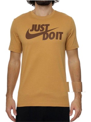 Just Do It Swoosh Erkek Günlük Stil Kahverengi Tişört