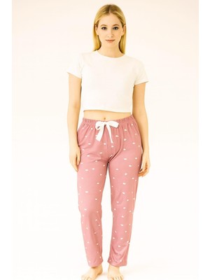 Kadın Kalp Desenli Milan Tek Alt Gül Kurusu