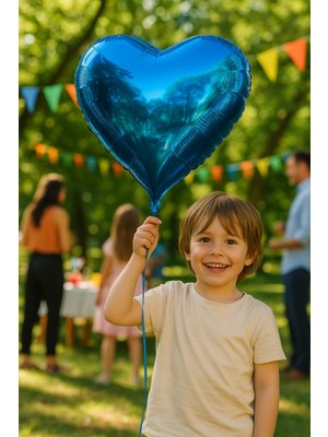 Mavi Kalp Folyo Balon 18 Inç 48X48 cm Parti Süsleme Doğum Günü Dekoratif Balon