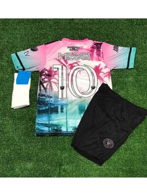 Miami 2023/24 Yeni Sezon Lionel Messi Çocuk Forması Şort Çorap 3'lü Set (Pink)