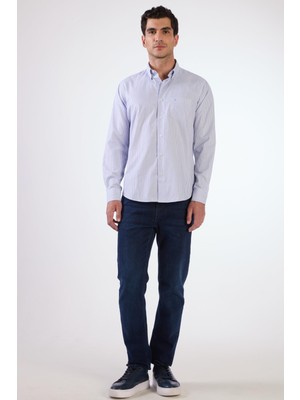Açık Mavi Fitilli Uzun Kol Regular Fit Erkek Gömlek