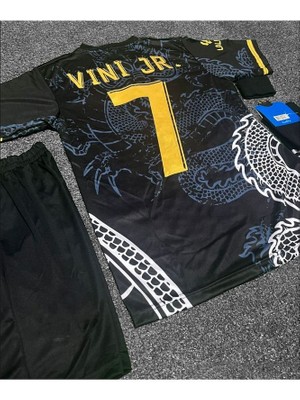 Vini Jr. 2023/24 Yeni Sezon Dragon Desenli Konsept Çocuk Forması 4'lü Set (Black)