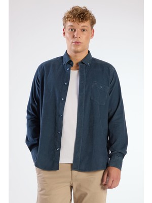 Dufy Petrol Fitilli Kadife Regular Fit Erkek Gömlek