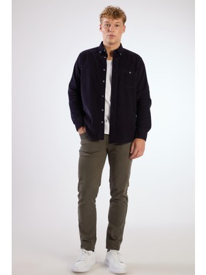 Dufy Lacivert Fitilli Kadife Regular Fit Erkek Gömlek