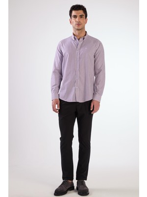 Mavi Çizgili Desen Uzun Kol Regular Fit Erkek Gömlek