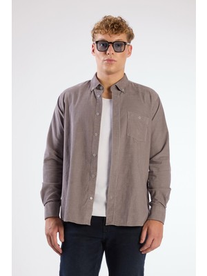 Dufy Gri Fitilli Kadife Regular Fit Erkek Gömlek