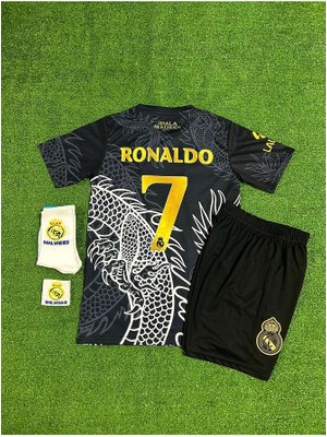 Breathless Real Madrid Cristiano Ronaldo Dragon Desenli Çocuk Forması (Black - Armalı) Erkek