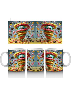 Dev Spiral Şekerler ve Göz Dönmesi Efektiyle Eğlenceli Cadılar Bayramı Baskılı Kupa