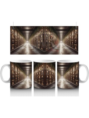 Loş Işıklı Gotik Koridorda Korku Temalı Cadılar Bayramı Baskılı Kupa Bardak