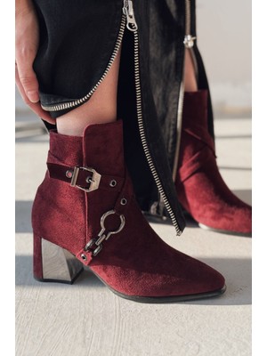 Ednaw Süet Toka Detaylı Bordo Topuklu Bot