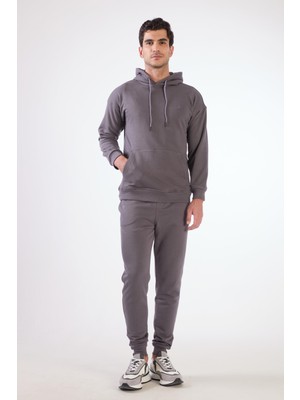 Antrasit Kapüşonlu Kanguru Cepli Regular Fit Erkek Sweatshirt