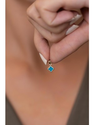 14 Ayar Altın Turkuaz Renkli Yonca Kolye Ucu