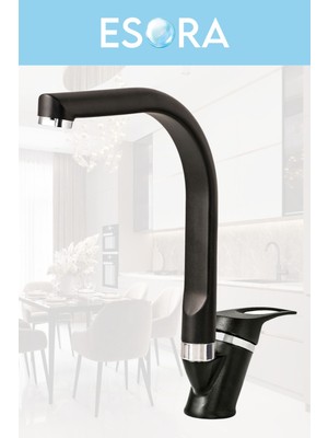 Siyah Balık Sırtı Mix Mutfak Bataryası Filtreli Mutfak Musluğu Eviye Bataryası Çift Su Girişli