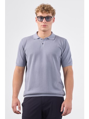 Dufy Erkek Slim Fit Polo Yaka Gri Triko