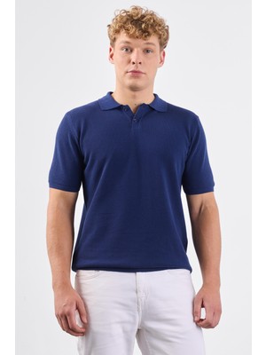 Dufy Erkek Slim Fit Polo Yaka Lacivert Triko