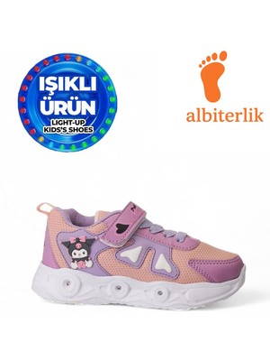 Albishoes Kız Çocuk Kuromi Figürlü Cırtlı Işıklı Mevsimlik Kışlık Çocuk Okul Sneaker Spor Ayakkabı